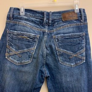 Men’s Buckle Jeans 32 X 33 Dk Blue Bootleg